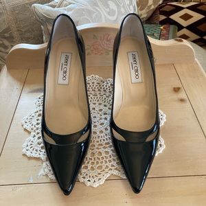 Jimmy Choo patent-leather black pump.